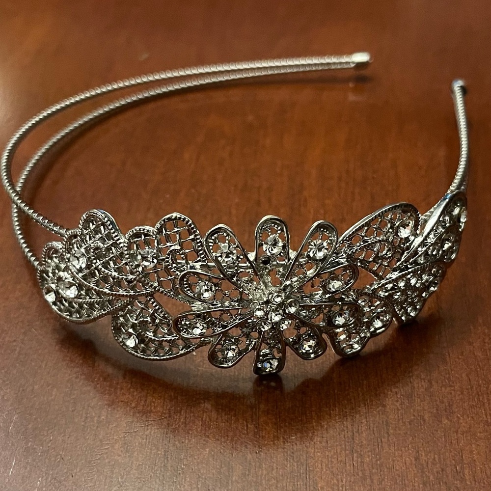 Rhinestone Floral Silver Headband